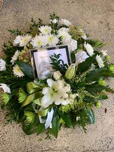 Funeral Flowers: White Wreath with Lily