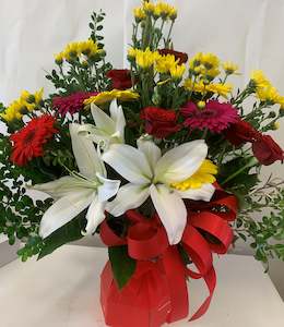 Chinese New Year: Bright Red and Yellow Arrangement in Red Box