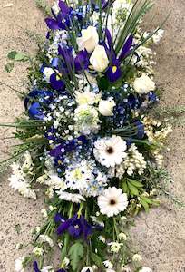 Funeral Flowers: Blue & Purple Casket Spray