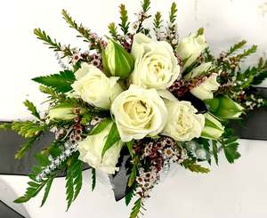 School Ball Hamilton Corsage: White Rose Wrist Corsage