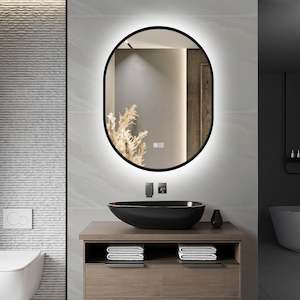LED Mirror: Oval Framed Backlit LED Mirror with Demister, Three Light Selection and Dimmable Control