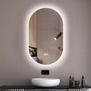 Oval Backlit LED Mirror with Demister, Three Light Selection and Dimmable Control