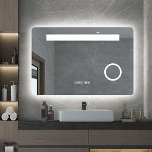 Rectangle Led Mirrors: Backlit LED Mirror with Demister, Magnifier, Three Light Selection, Dimmable Control, Time and Temperature