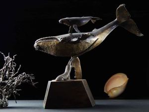 Ken Auton Humpback Whale Mother and Calf bronze sculpture