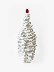 Liz Sharek Artist Works For Sale: White on White Encrusted Bottle with Red Stopper