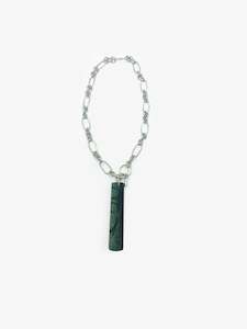 Chunky silver fob chain necklace with Greenstone