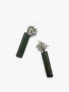 Cabbage Tree Earrings with Greenstone