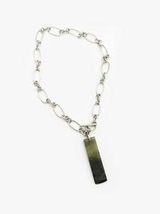 Chunky Silver Fob Chain Necklace with Pounamu