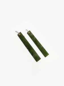 Lisa Woods Artist Works For Sale: Long Rectangular Pounamu earrings (LWO139)
