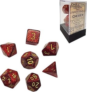 Glitter Red/Gold 7-Poly Dice Set