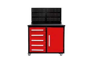 Ultimate Trolley Workbench with Drawers and Cupboard Red