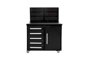 Ultimate Trolley Workbench with Drawers and Cupboard Black