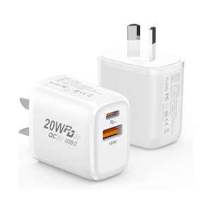 Products: 20W Dual-Port Fast Charger / USB-C PD and USB-A QC 3.0 - A2008-02 - GA Tech