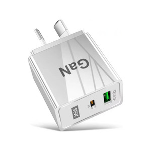 65W Dual-Port USB-C PD and USB-A QC3.0 Fast Charger - BK376-GaN - GA Tech