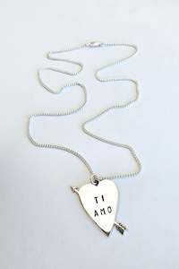 Cupids Arrow Ti Amo Pendant on a Fine Curb Chain - Silver