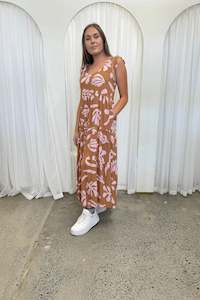 Bonita Shoulder Tie Maxi Dress - Chocolate/ Coral