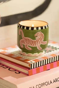 Best Selling: Handpainted Tiger Ceramic Candle - Black Cedar & Fig