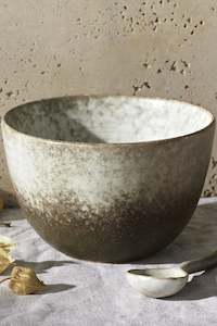 Dusk Stoneware Tall Bowl & Spoon 2pc Set - Cream & Brown