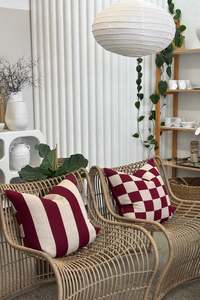 Checks/Stripe - 100% Linen Cushion Burgundy