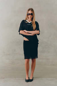 Fashion: Reflective V Neck Tee - Black