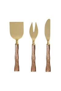 Gold Wood Cheese Knives Set of 3