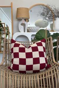 Checks/Stripe - 100% Linen Cushion Cover Burgundy