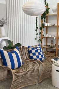 Checks/Stripe - 100% Linen Cushion Cover Azure