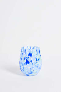 Home: Stemless Blue Green Splatter Wine Glass