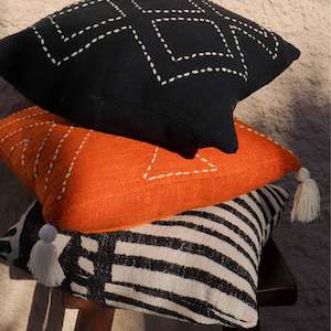 Chair & Sofa Cushions: Orange Cushion with Cream Tassels