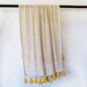 Throws: Natural Cotton Throw with Yellow Tassels