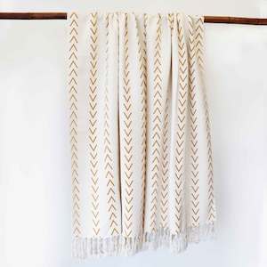 Throws: Cream & Orange Patterned Cotton Throw