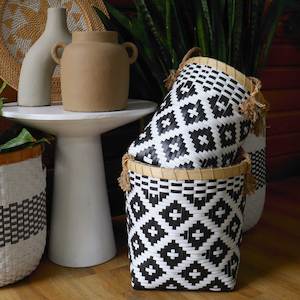 Black and White Repurposed Plastic Rope Baskets