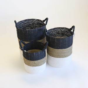 Baskets And Storage: Black, Natural and White Woven Baskets