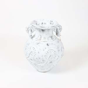 Distressed White Wash Lotus Pot