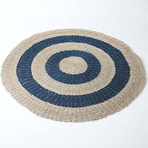 Circular Patterned Natural Jute and Navy Mat/Floor Rug