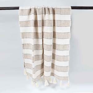 Featured: Light Brown and Cream Cotton Throw with Cream Tassels