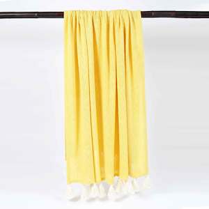 Mustard Cotton Textured Throw with Cream Tassels