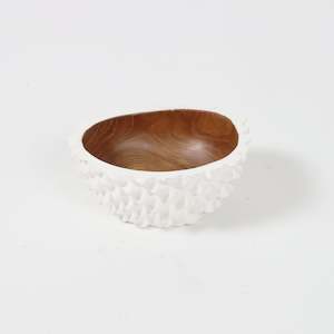 Bowls: Durian Style Carved Bowl White and Natural Finish