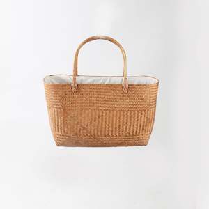 Bags: Bamboo Woven Lined Market Basket With Cane Handles