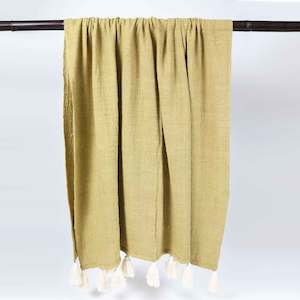 Sale: Wheat Coloured Cotton Throw with Cream Tassels