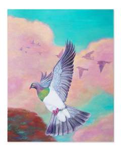 Original Arts: Flying Kereru - Original Oil Painting