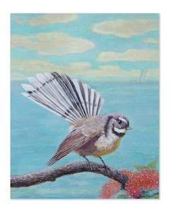Original Arts: New Zealand Chitchat - Fantail Original Oil Painting