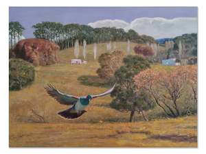 Original Arts: The view with flying wood pigeon