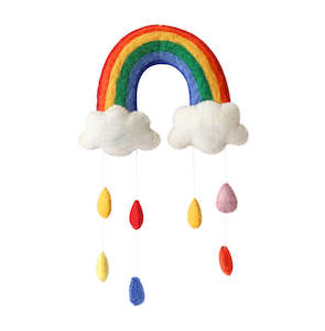 Other Toys: Handmade Wool Felt Rainbow & Cloud Mobile Room Hanging Wall Decor