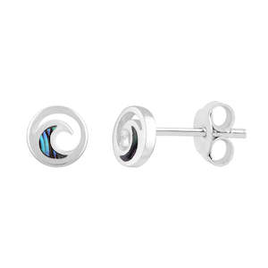 Other Earrings: Sterling Silver Earrings - Paua Koru Round