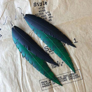 Upcycled Feather Earrings - Pounamu Double Feather