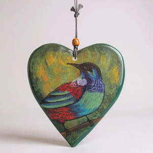 NZ Handcrafted Ceramic Heart XL - Tui