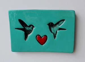 Ceramic Wall Arts: Ceramic Oblong Tile - 2 Sweet birds