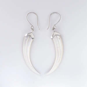Sterling Silver Earrings: Nick Von K - Mother of Pearl Shell Huia Beak Earrings