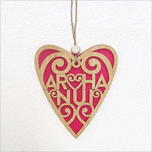 Christmas: Ornament Heart 14 - Aroha Nui Pink Satin Acrylic